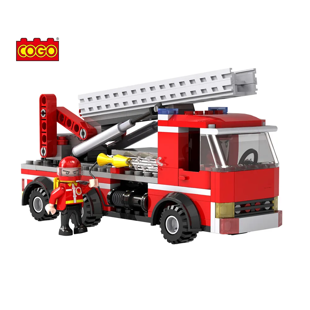 Cogo 220 Pcs Educatieve Bouwstenen Sets Motor Fire Fighter Luchthaven Brandweerwagen Speelgoed Bakstenen Kinderen Speelgoed