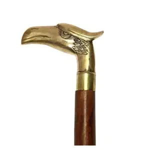 Stik mewah buatan tangan unik modern elegan bergaya vintage desain klasik kuningan pegangan wajah tongkat berjalan kayu