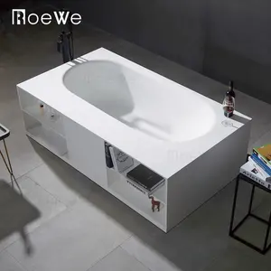 浴室高级复合铸石浴缸哑光转角浴缸人造大理石树脂固体表面独立式浴缸