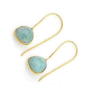 Pendientes Colgantes de Plata de Ley con Baño de Oro de 18k, Diseño Simple, Vintage, con Amazonita Natural, Resistentes al Agua, para Ella - Product Image 2