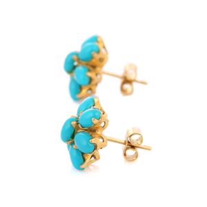 Meilleure vente de boucles d'oreilles ovales naturelles en Turquoise, clous 18K, or jaune massif, Design de fleur, bijoux fins - Product Image 3