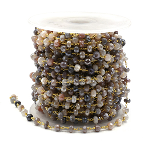 Mystic Coated Moonstone Faceted Rondelle Rosary Chain 6–7mm Brass 18K Gold Plated <b>Wire</b> Wrapped Gemstone Chain Sold by Foot - Product Image 4