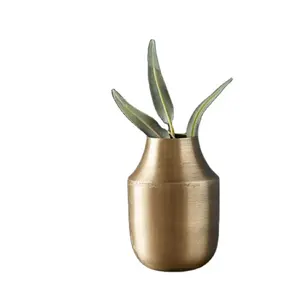 100% 手工黄铜花瓶单件，用于花园和户外家庭装饰黄铜金属金色花朵花瓶