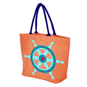Özel baskı logosu ile Tote çanta jüt çanta derin mavi yastıklı kolu hindistan batı Bengal üretilen