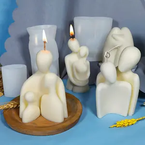 J159 Potret Seni Aromaterapi Buatan Tangan, Cetakan Lilin Keluarga Kreatif Merangkul Pasangan Cetakan Silikon Lilin
