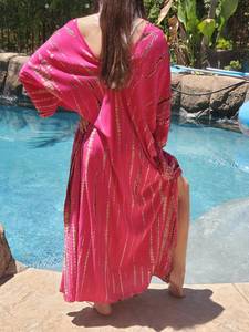 2022 New Arrival Women's Tie Dye Kaftan 100% Cotton Breathable Loose Fit Boho Evening <b>Dress</b> Floor-Length Beach Swim <b>Cover</b>-Up for - Product Image 5