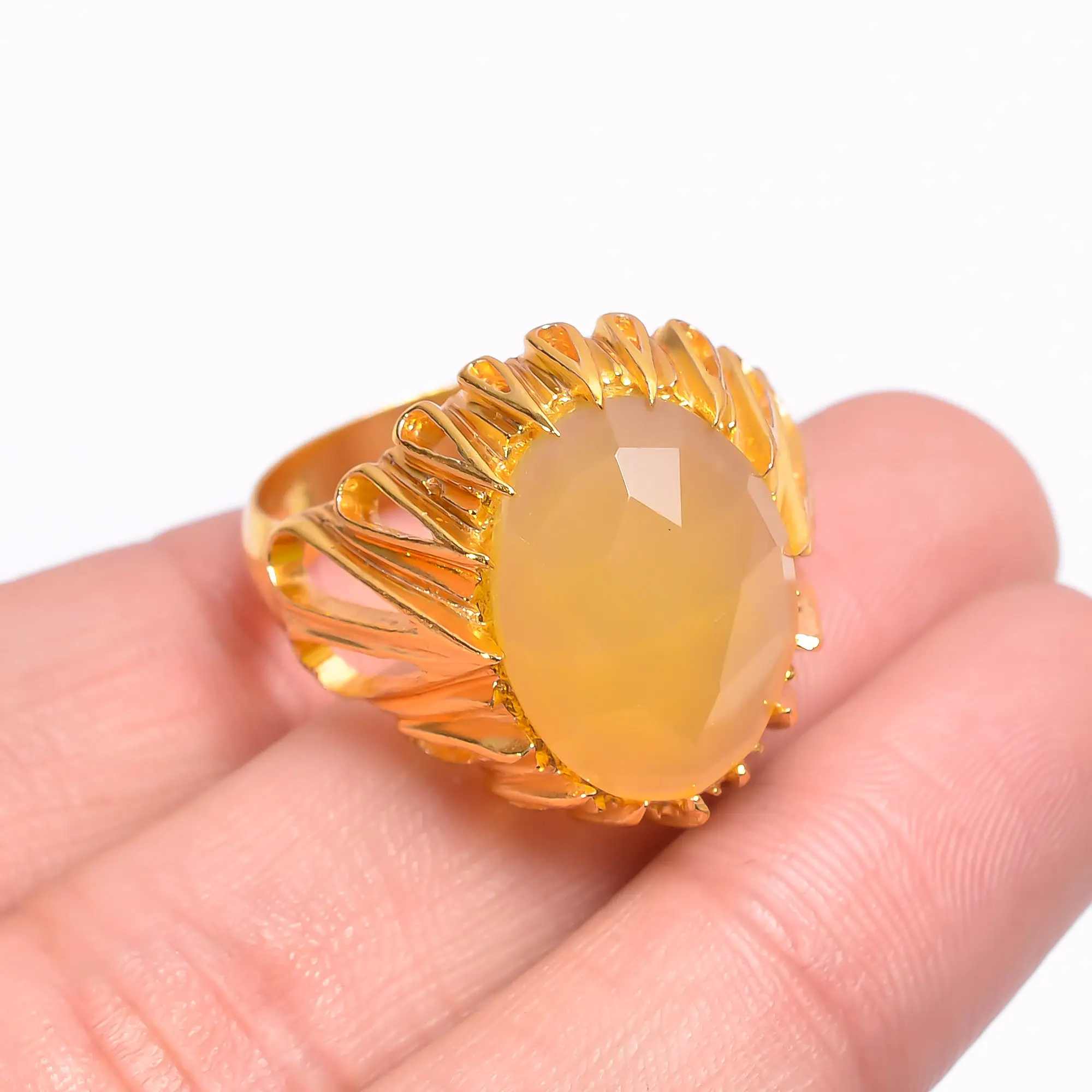 Splendid Natural Yellow Opal Gemstone 925 Sterling Silver 18K Gold Vermeil Fine Silver Jewelry Men's Gift Yellow Opal Ring