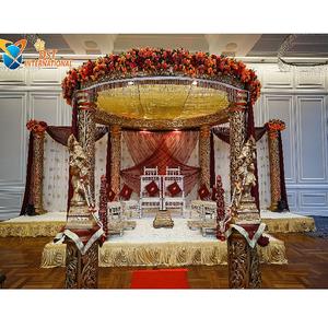 Decoración Tradicional de Mandap para Bodas Tamilas e Indias, Mandap Redondo de FRP Dorado, Mandap de Boda Tallado en Dorado Deslumbrante, EE. UU. - Product Image 1