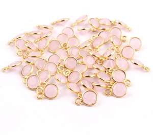 Conectores chapados en oro amarillo con forma redonda de Calcedonia rosa, fabricación de joyas, proveedores al por mayor en la india - Product Image 5