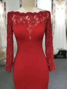 5842 # Sweep Train Red Off spalla manica lunga pizzo perline lusso elegante <span class=keywords><strong>abito</strong></span> da sera <span class=keywords><strong>abito</strong></span> da ballo <span class=keywords><strong>abito</strong></span> da sera - Product Image 3