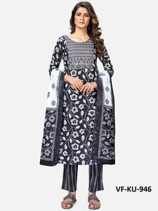 Vestido de algodón con estampado de bloque a mano para mujer, conjunto de ropa informal étnica, kurti indio, con platzo y dupatta - Product Image 2