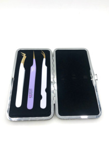 Nouveau Style poudre de couleur différente Pro droite incurvée en acier inoxydable or pointe Extension de cils pince à épiler Logo personnalisé outil de beauté - Product Image 5