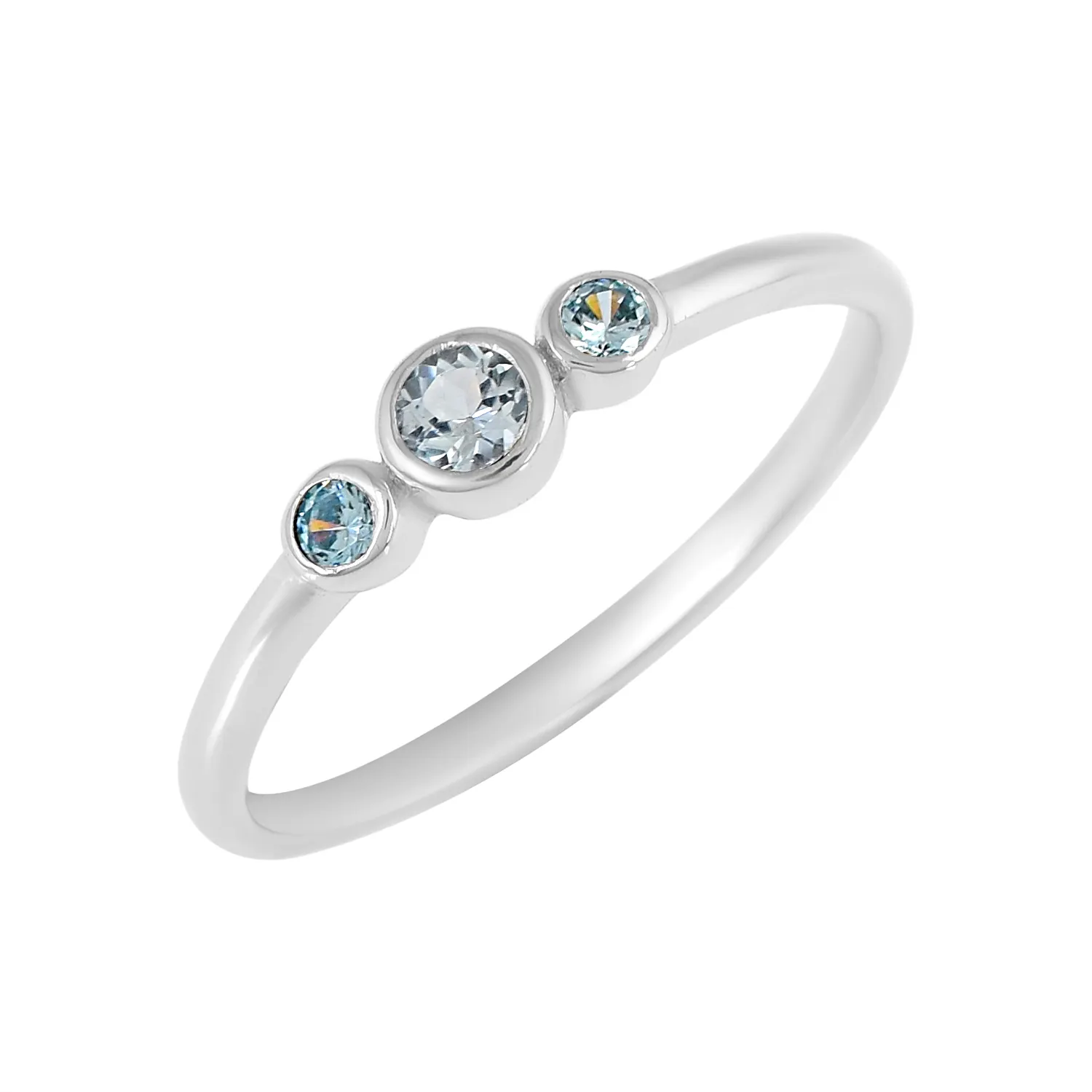Wholesale Triple Stone Minimalist Ring 925 Sterling Silver Engagement Promise Band Natural Blue Topaz Gemstone Women's Jewelry
