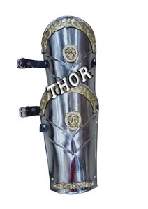 Disfraz de Halloween de protección de brazo con acabado de latón/plata medieval con logotipo personalizado, diseño de tira de cuero y Metal de acero, tema de logotipo impreso - Product Image 6