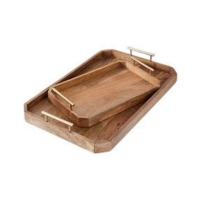 Bandeja de dulces de madera maciza con asas de hierro Bandeja de servicio de té y café de forma rectangular de la mejor calidad a granel - Product Image 6