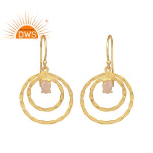 Conjunto de gemas de Calcedonia Natural, joyería india, venta al por mayor, oro plateado 925 Plata, pendientes de aro doble, proveedor de joyería - Product Image 1