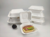 Boîte d'emballage alimentaire rapide à charnière en bagasse biodégradable et écologique à deux compartiments pour hamburger