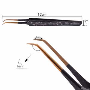 Pinzas para extensión de pestañas de alta calidad, estampadas completamente en negro con punta dorada, Etiqueta Privada, novedad - Product Image 3