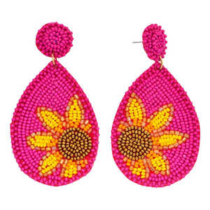 Pendientes con cuentas de semillas para mujer y niña, joyería de moda, diseño bordado de flores del sol, hechos a mano, de la India - Product Image 3