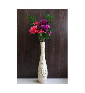 Jarrón largo de metal y aluminio plateado hecho a mano, maceta para decoración del hogar, florero de mesa - Product Image 6