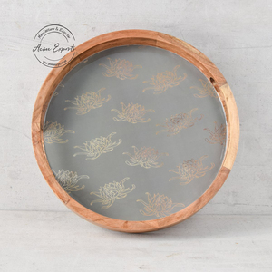 Plateau de service rond en bois fabriqué à la main avec incrustation Design élégant Poignées durables parfaites pour la salle à manger et la décoration intérieure - Product Image 2