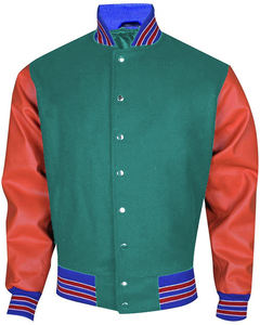 Chaquetas universitarias con cuerpo de lana y mangas de cuero genuino personalizadas con logotipo frontal para invierno - Product Image 1