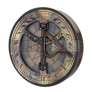 Latón clásico Antiguo Marítimo Redondo Reloj de sol Brújula Bolsillo Brújula Caja de madera - Product Image 2