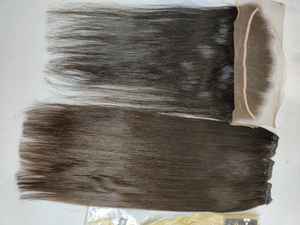 Pelucas de cabello humano liso indio, pelo Natural negro con cutícula, mechones de trama y cierre - Product Image 3