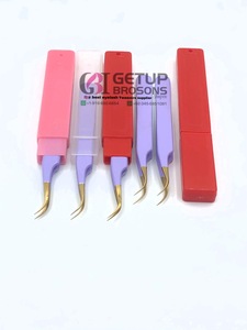 Pince à épiler en acier inoxydable de 10 mm de haute qualité, durable, incurvée, avec revêtement en poudre violette, pointe dorée, anti-magnétique, anti-statique, prise en main fine - Product Image 2