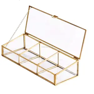 Top model latest arrival three section decorative metal and glass jewelry gift boxes hot selling gold cheap rates jewelry box.