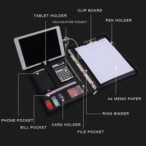 Máy Tính Bảng A4 A3 Kích Thước Giấy PU Da Padfolio Danh Mục Đầu Tư 3 O Ring Chất Kết Dính Tập Tin Thư Mục Với Dây Kéo Ngân Hàng Điện - Product Image 5