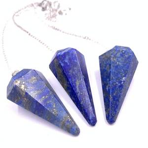 Vente en gros de pendule en cristal de lapis-lazuli bleu de qualité supérieure pendentif en pierre précieuse de radiesthésie à facettes de style Feng Shui poli - Product Image 1