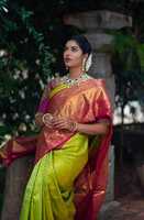 Nouveau sari en soie jacquard KANCHIPURAM élégant et magnifique avec un bordure JECARD pour femmes, vêtements de mariage