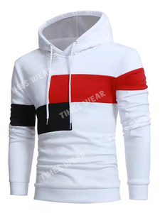Venta al por mayor de los hombres Slim Fit Hoodies Pullover Fleece Color Block Cordón Bordado Poliéster/Algodón Temporada de invierno Diseño de corte - Product Image 4