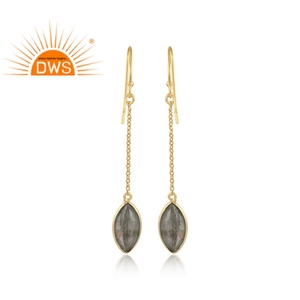 Boucles d'oreilles indiennes en pierres précieuses naturelles, 50mm, plaqué or, argent, chaîne en forme de goutte, vente en gros, bijoux 925 - Product Image 3
