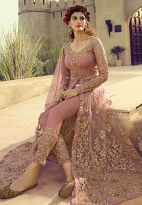 Nouveau- Dernière Collection-Élégante Robe Pantalon Longue Kurta Indienne/Pakistanaise Ornée de Perles de Verre en Cristal et Pierres pour Mariage=2020 - Product Image 2