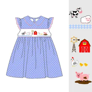 Happy Farm קפלי פיטר פאן צווארון תינוק בנות קיץ שמלה