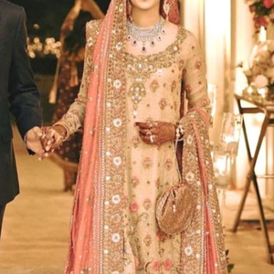 DAZZLING INDIAN/PAKISTANI LONG <b>TOP</b> LEHENGA DRESS Embellished DABKA, STONE GLASS BEADS work for Wedding 2022 - Product Image 1