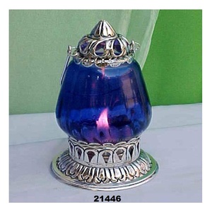 Decorative Antique Metal Tealight <b>Lantern</b> Blue Glass & <b>Silver</b> Brass Hanging Tealight <b>Lantern</b> - Product Image 1
