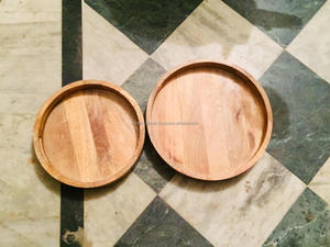 Plateau de service en bois rond, pour le petit déjeuner, décoration faite à la main, avec poignée, plateau rond en bois, meilleure qualité - Product Image 6