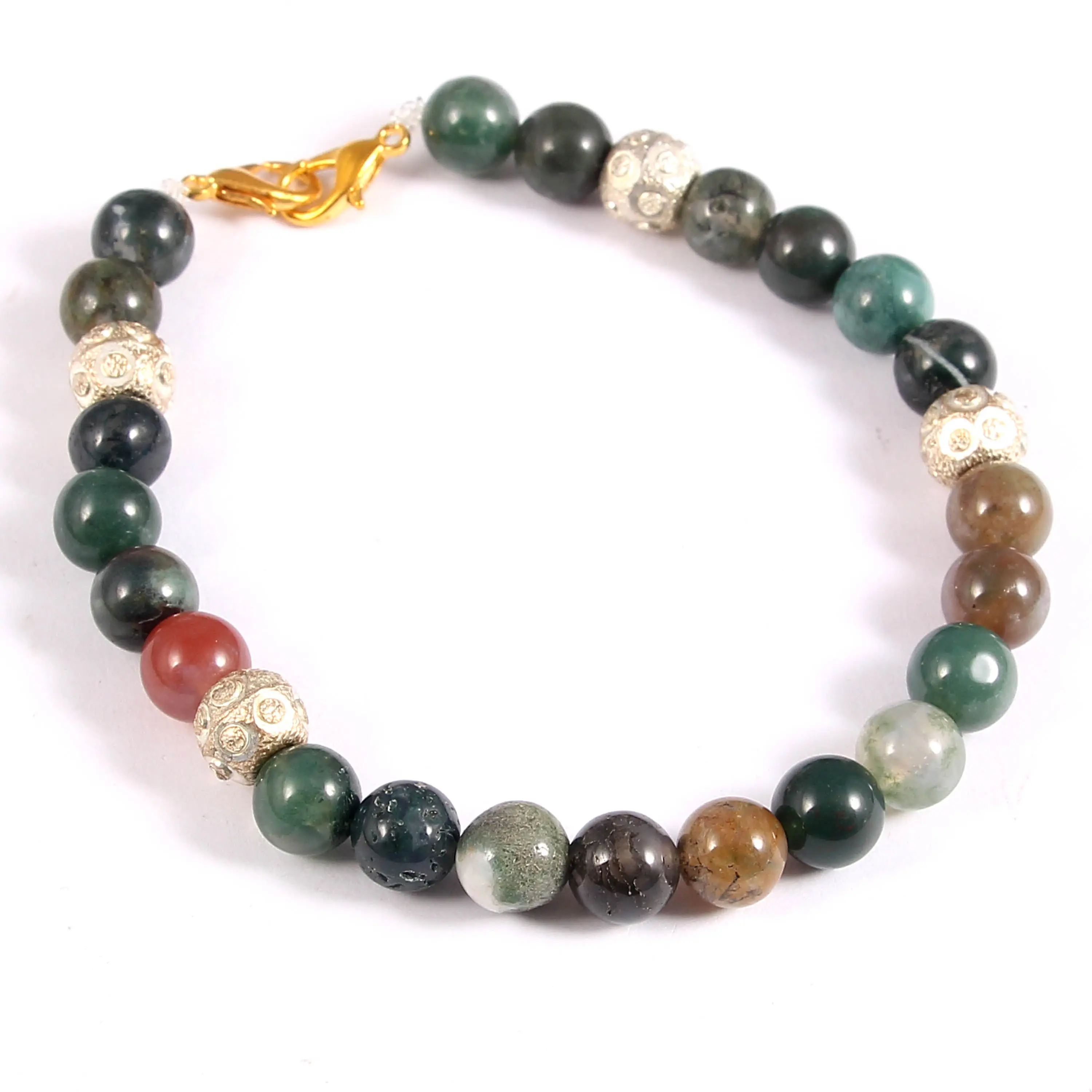 Beads Bracelet Jewelry Green Strand Silver Natural 8mm Agate