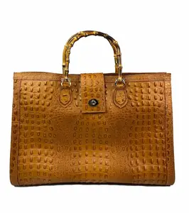 Best Seller Genuine Leather Purses and Handbags for women luxury Made in Italy Bamboo Handles Bag Aurora