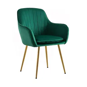 现代便宜休闲客厅扶手椅绿色天鹅绒金色电镀餐椅