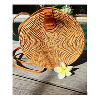 Tas Rotan Bulat / Tas Anyaman Rotan Buatan Tangan dengan Pegangan Kulit Wanita Elegan Wanita Bali Tas Pantai Musim Panas Pesta