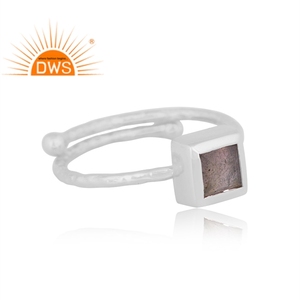 Pierre précieuse en argent Sterling 925, anneau carré de haute qualité, Labradorite naturelle, fournitures de bijoux pour filles - Product Image 3
