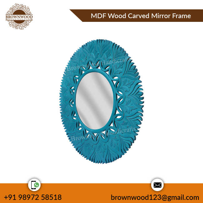 Stylish MDF Wood Carved Handmade Wall Hanging Mirror Frame Round Shaped for Room Decoration Home Decor Gifts Mirror Frame