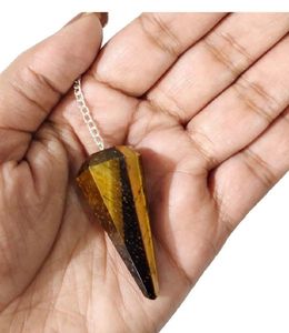 Péndulo de ojo de tigre amarillo de piedras preciosas naturales, péndulo facetado de ágata, precio al por mayor, en venta - Product Image 2