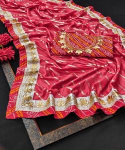 Auto conçu fête porter Designer soie brodé Saree avec chemisier pièce douce soie dentelle bordure Sari vêtements de mariage femmes dernier ApparelGarment - Product Image 4