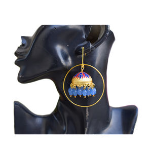 Partywear meenakari-pendientes largos de latón con acabado mate dorado, tradicional, hechos a mano, jhumka, para niñas y mujeres - Product Image 1