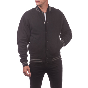 เสื้อแจ็คเก็ตเบสบอลพรีเมียม PIHA SPORTS สำหรับผู้ชาย รุ่น Winter Letterman แบบ Varsity สำหรับโรงเรียน/วิทยาลัย สีดำ แขนหนังแท้ กันลม - Product Image 6